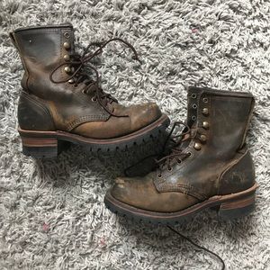 FRYE Leather Combat Moto Boots